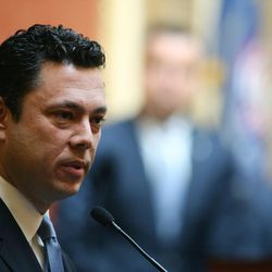 Rep. Jason Chaffetz addresses members of the House of Representative at the Capitol in Salt Lake City on Friday, Feb. 19, 2016.