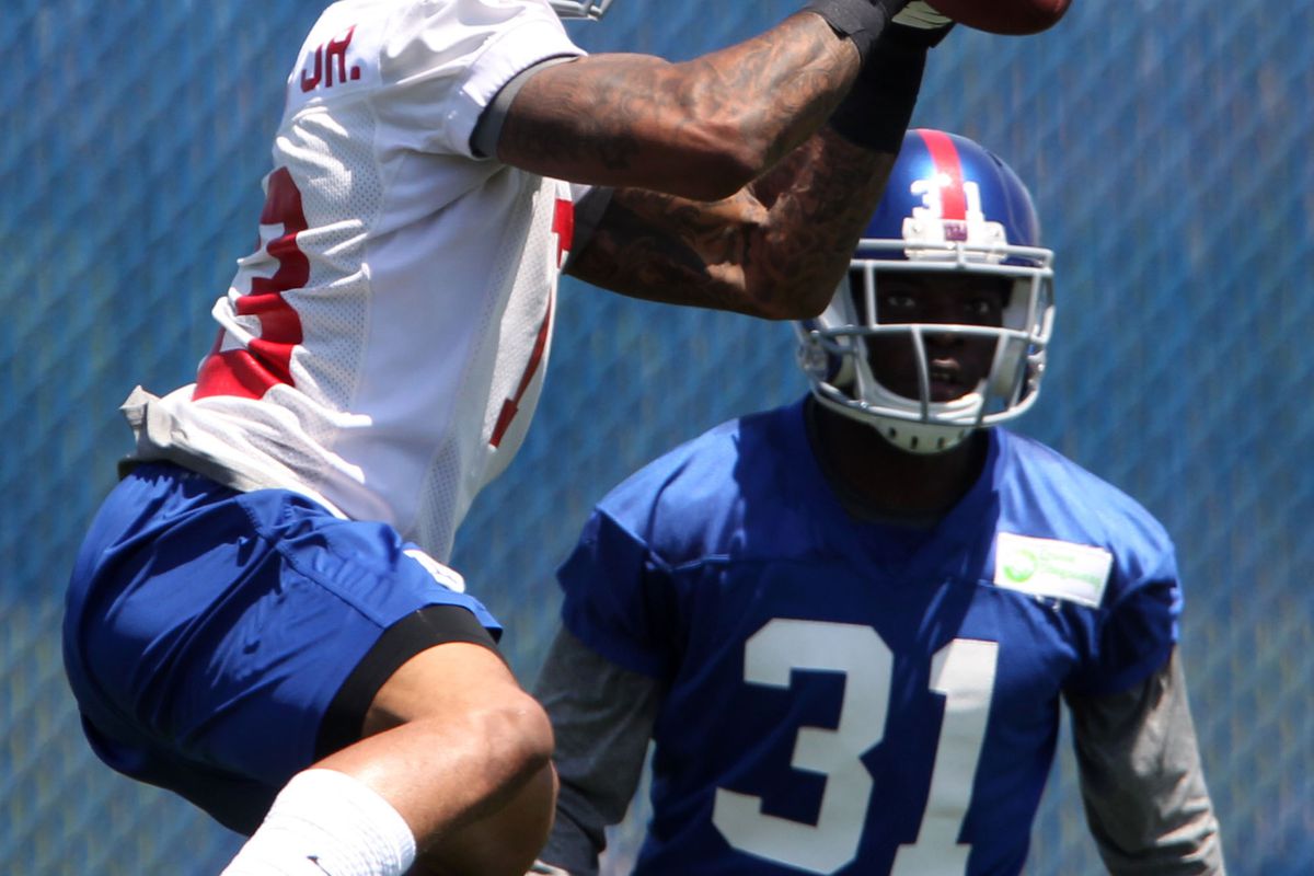 Odell Beckham Jr. hauls in a touchdown pass during mini-camp on Wednesday