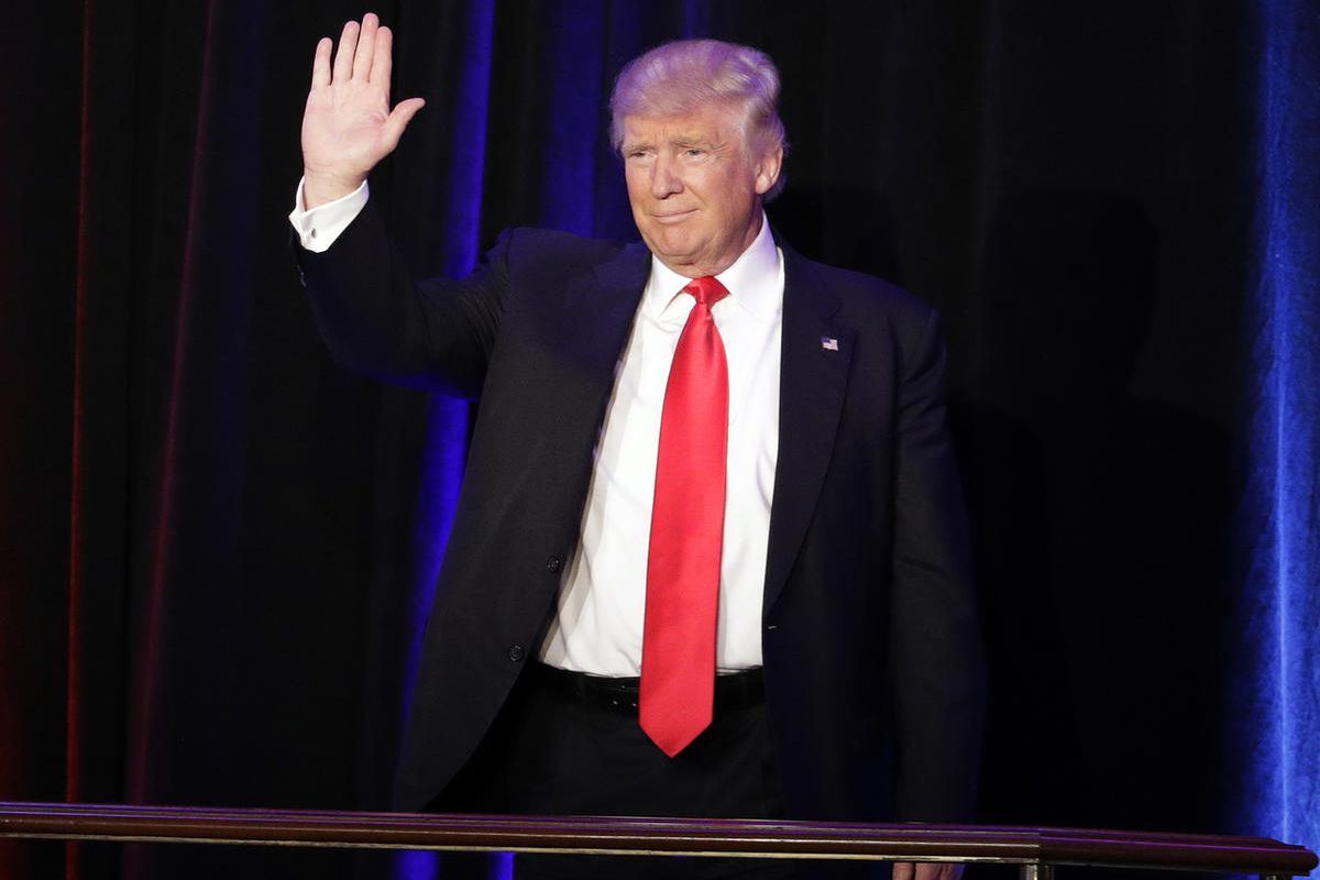 FILE: President-elect Donald Trump waves as he arrives at his election night rally, Wednesday, Nov. 9, 2016, in New York.