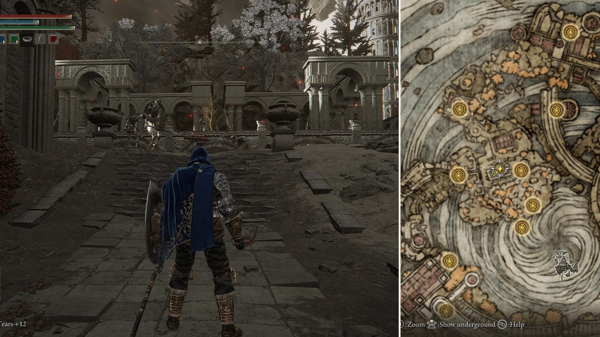 Split image showing the map and Dragon Temple Lift Golden Seed location 