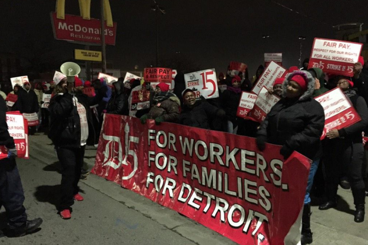 Detroit "Fight For 15" members strike outside a McDonald's in December 2014.
