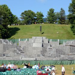 View of the staging area before an evening performance of the Hill Cumorah Pageant.