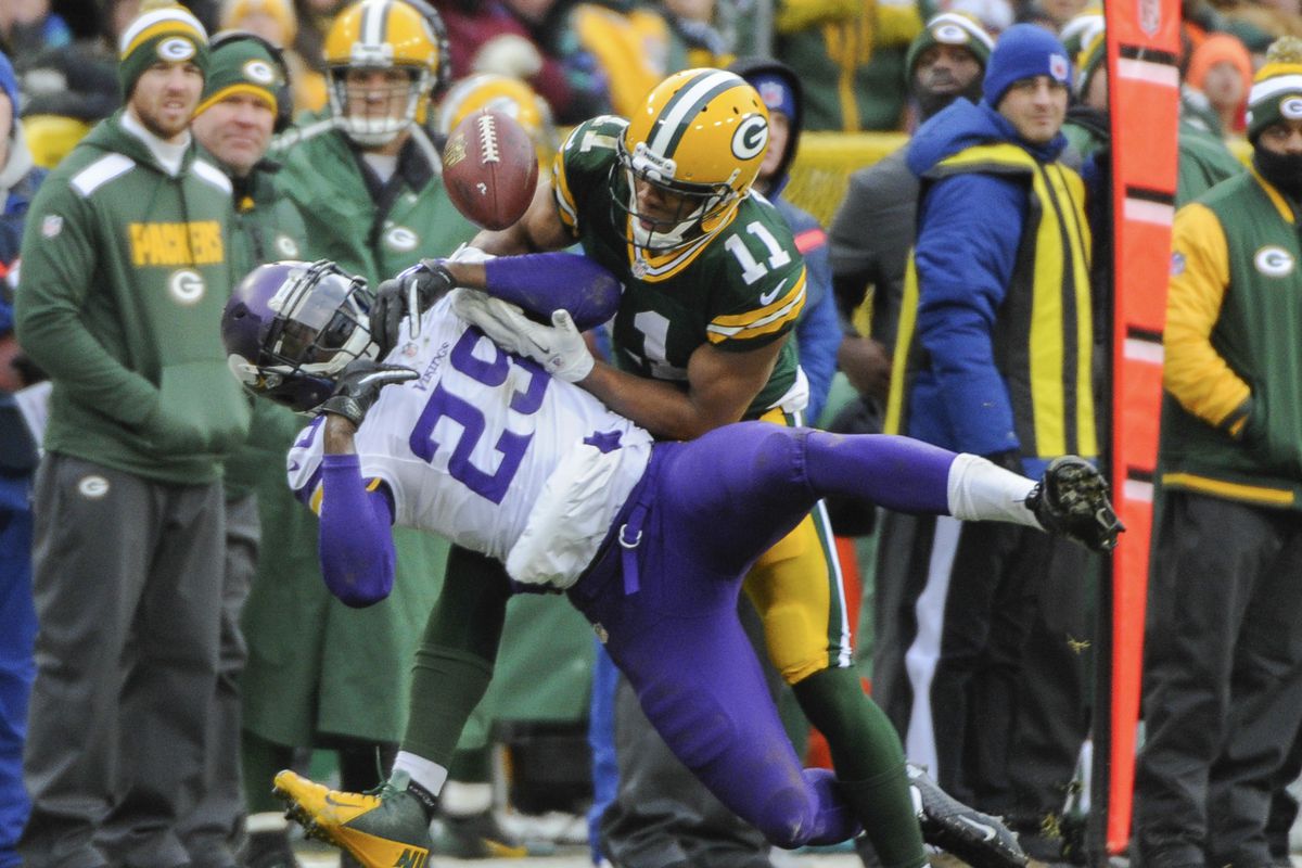 Xavier Rhodes batting down one of four passes against the Packers