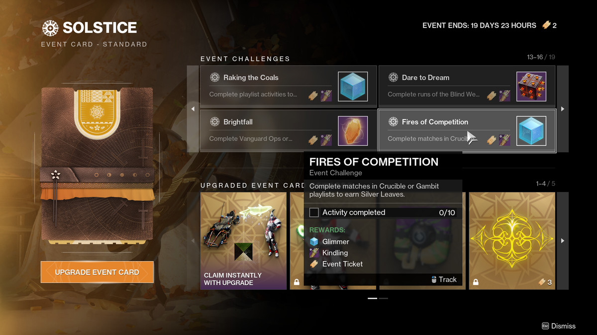 A look at the Solstice Event Card menu in Destiny 2 during Solstice 2023