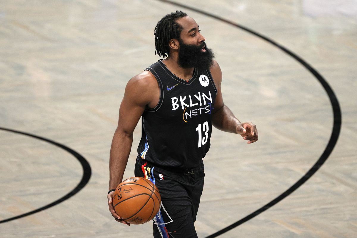 James Harden #13 of the Brooklyn Nets dribbles during the second half against the LA Clippers at Barclays Center on February 02, 2021 in the Brooklyn borough of New York City. The Nets won 124-120.&nbsp;