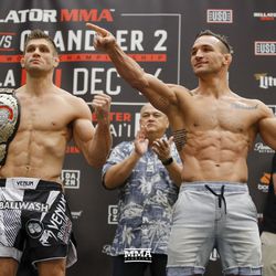 Brent Primus and Michael Chandler pose at Bellator 212 weigh-ins.