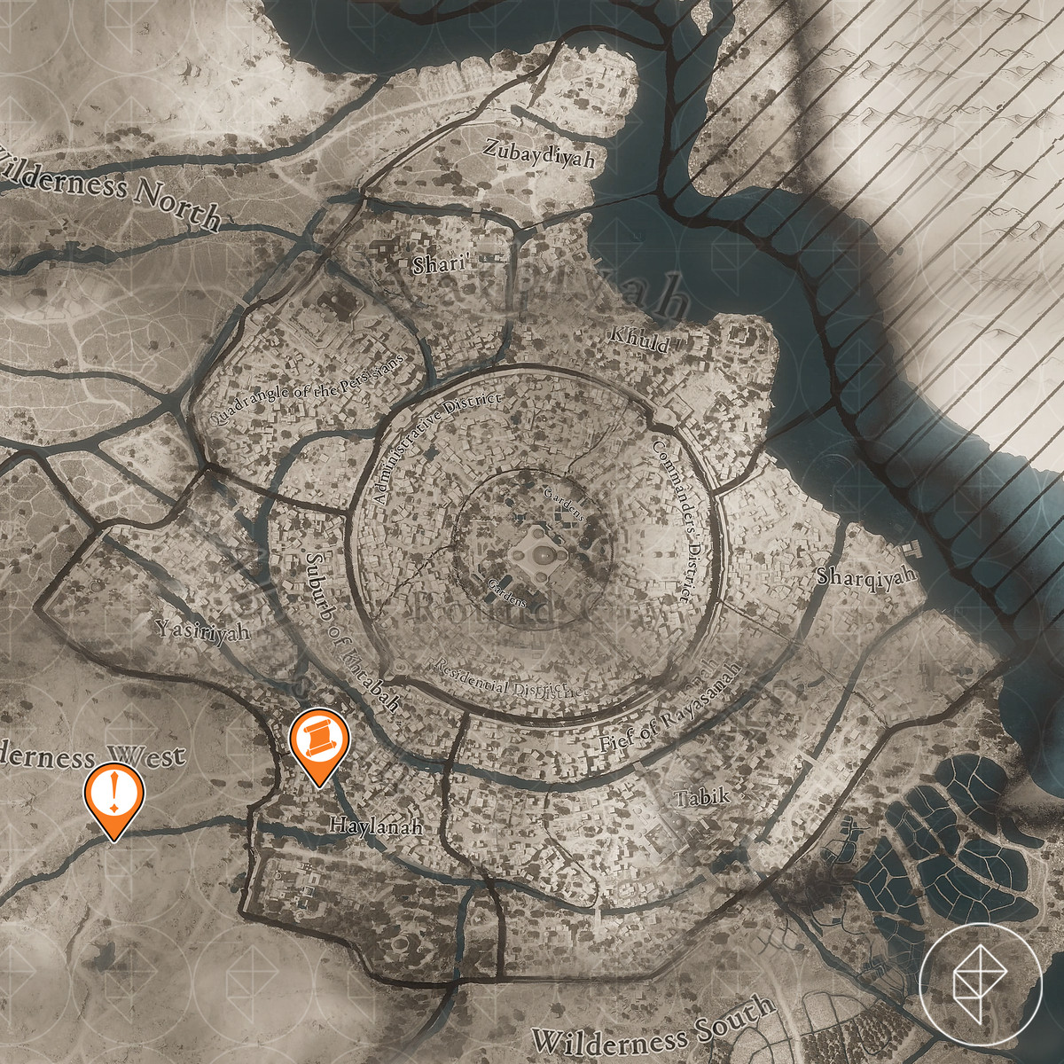 Assassin’s Creed Mirage map with The Gift Enigma and treasure marked