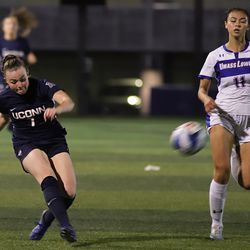 The UConn Huskies take on the Lowell River Hawks in a women’s college soccer game at Cushing Field Complex in Lowell, MA on September 20, 2019.