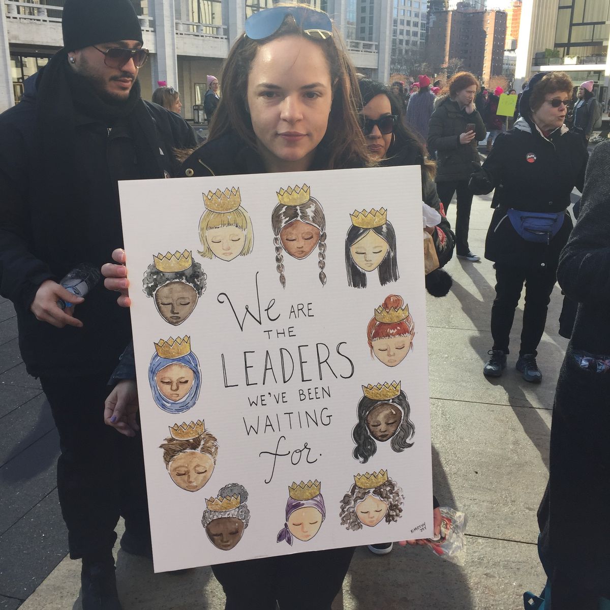 Ana Vargas, with a sign designed by artist Kimothy Joy, at the New York City women’s march