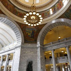 Visitors view the rotunda from different levels at the Capitol in Salt Lake City Tuesday, Feb. 17, 2015.