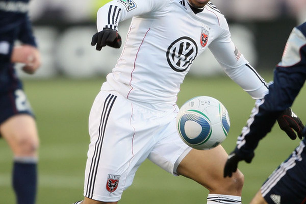 FOXBORO, MA - MARCH 26:  Charlie Davies #9 of DC United heads for the net against the New England Revolution on March 26, 2011 at Gillette Stadium in Foxboro, Massachusetts. The Revolution defeated DC United 2-1.  (Photo by Elsa/Getty Images)
