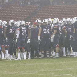 The UConn Huskies take on the Boston College Eagles in a college football game at Fenway Park in Boston as part of the Fenway Gridiron Series on November 18, 2017.