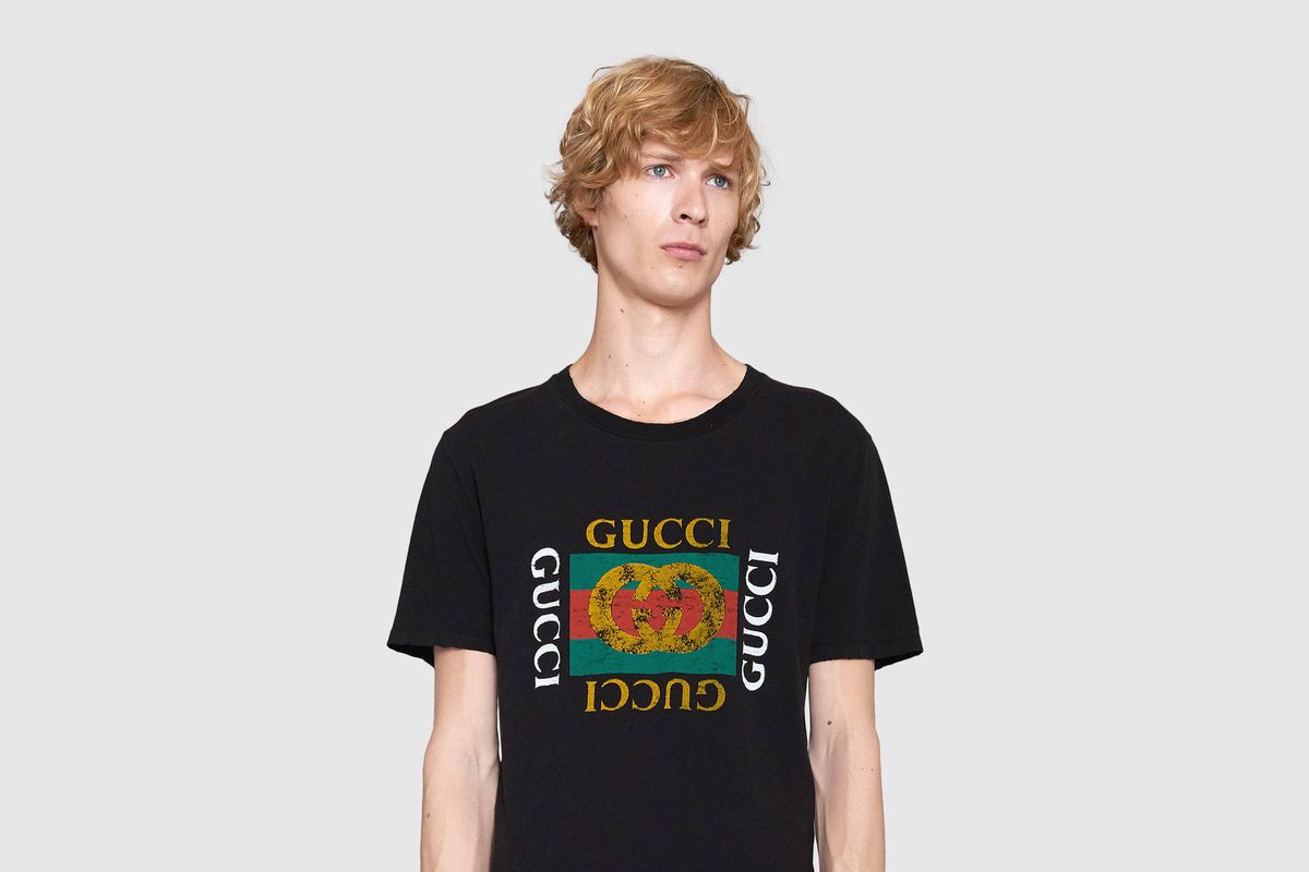 Gucci logo tee on model