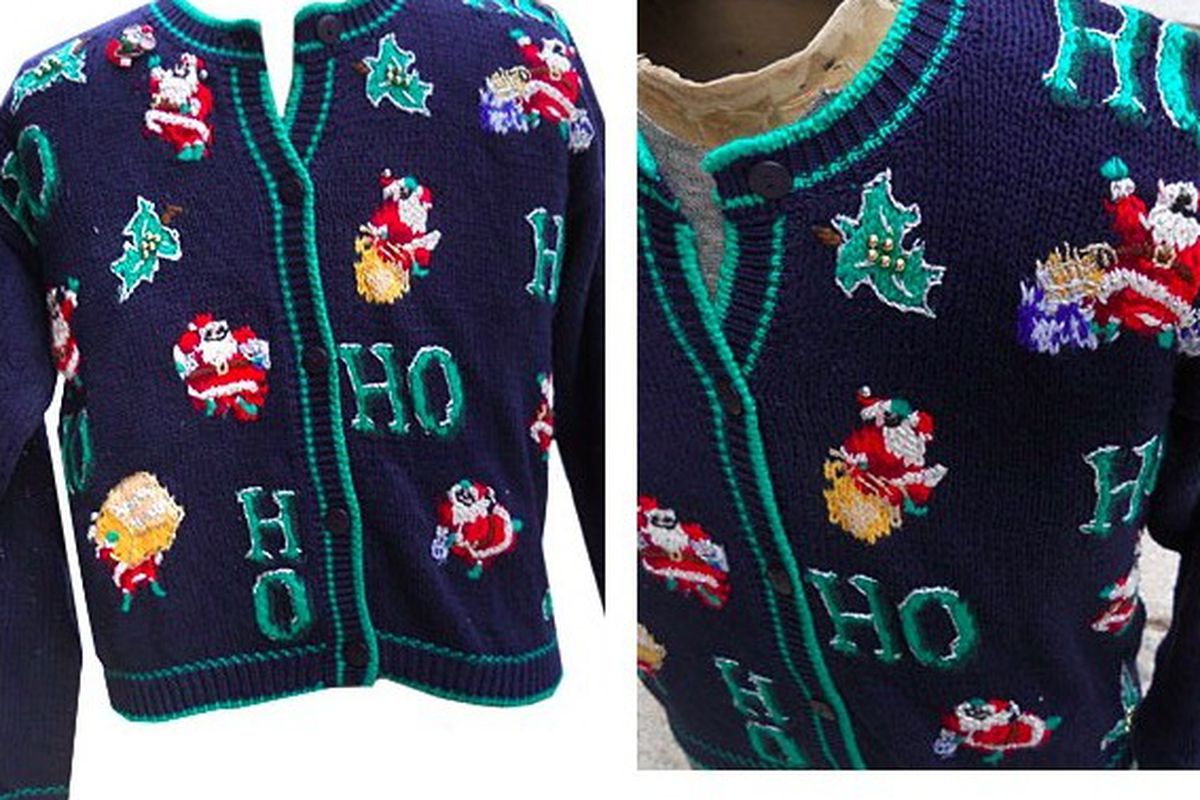 Ho-ho-horribly ugly Christmas sweaters are in stock at Sazz. Image credit: Sazz Vintage