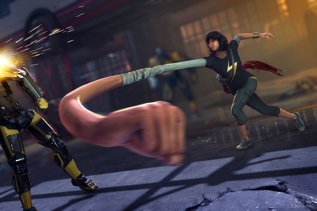 Ms. Marvel slams an enemy with a huge fist in Marvel’s Avengers
