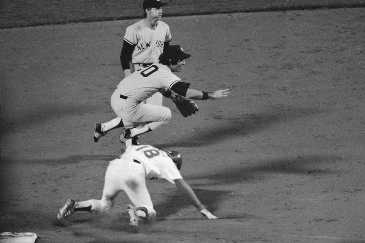 Bucky Dent Completing Double Play During World Series Game
