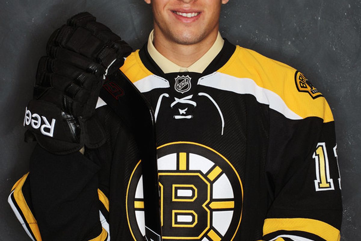 ST PAUL, MN - JUNE 25:  121st pick Brian Ferlin by the Boston Bruins poses for a portrait during day two of the 2011 NHL Entry Draft at Xcel Energy Center on June 25, 2011 in St Paul, Minnesota.  (Photo by Nick Laham/Getty Images)