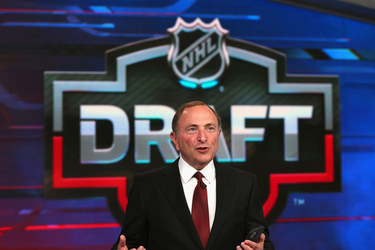 NHL commissioner Gary Bettman opens the first round of the 2021 NHL Entry Draft at the NHL Network studios on July 23, 2021 in Secaucus, New Jersey.