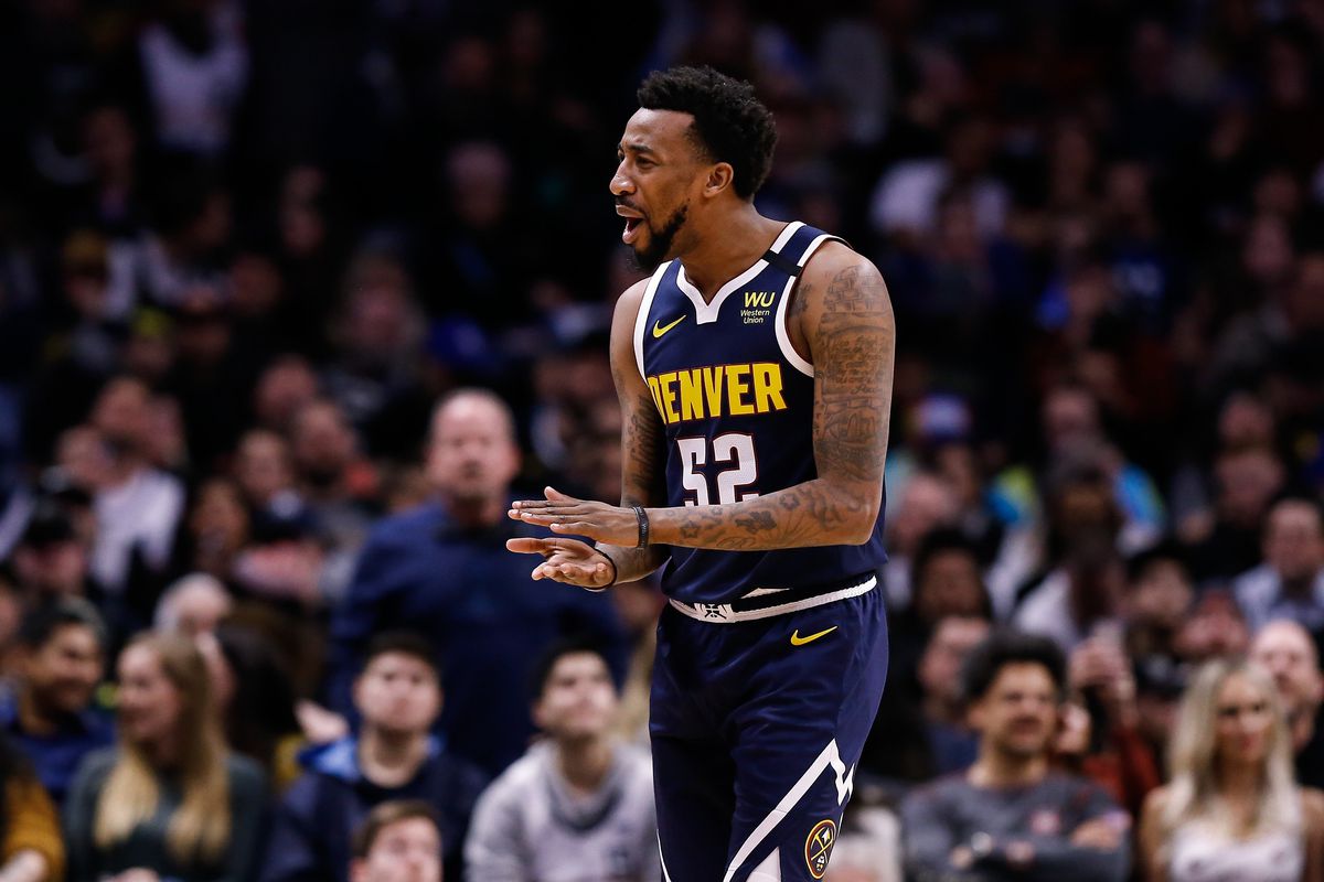 Denver Nuggets guard Jordan McRae reacts after a play in the third quarter against the San Antonio Spurs at the Pepsi Center.&nbsp;