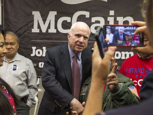 Sen. John McCain greets supporters at a rally on Sept. 9, 2016. Mark Henle, Mark Henle/The Republic via AP