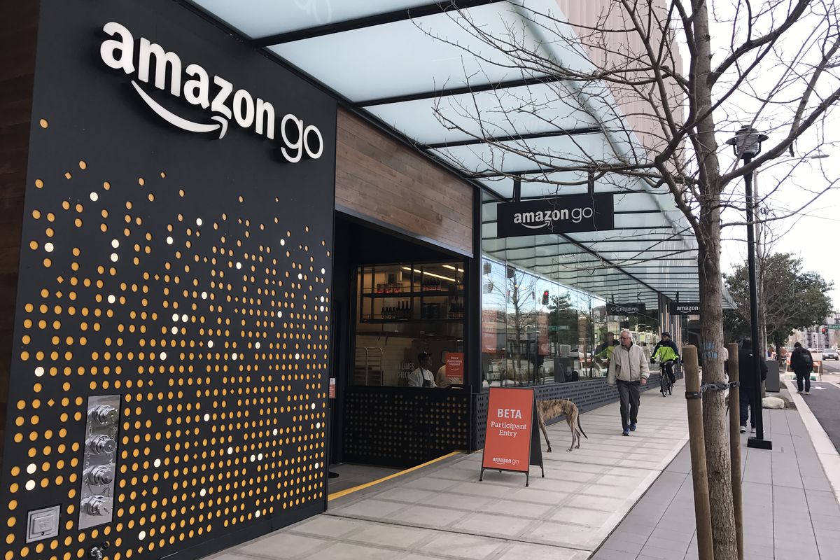 Outside the Amazon Go cashierless convenience store in Seattle.