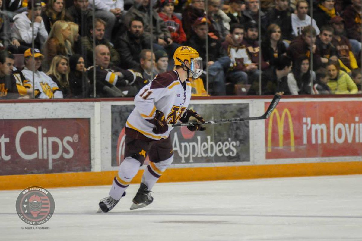 Minnesota junior Sam Warning earned his fourth Big Ten 3 Stars honor with a hat trick Saturday.