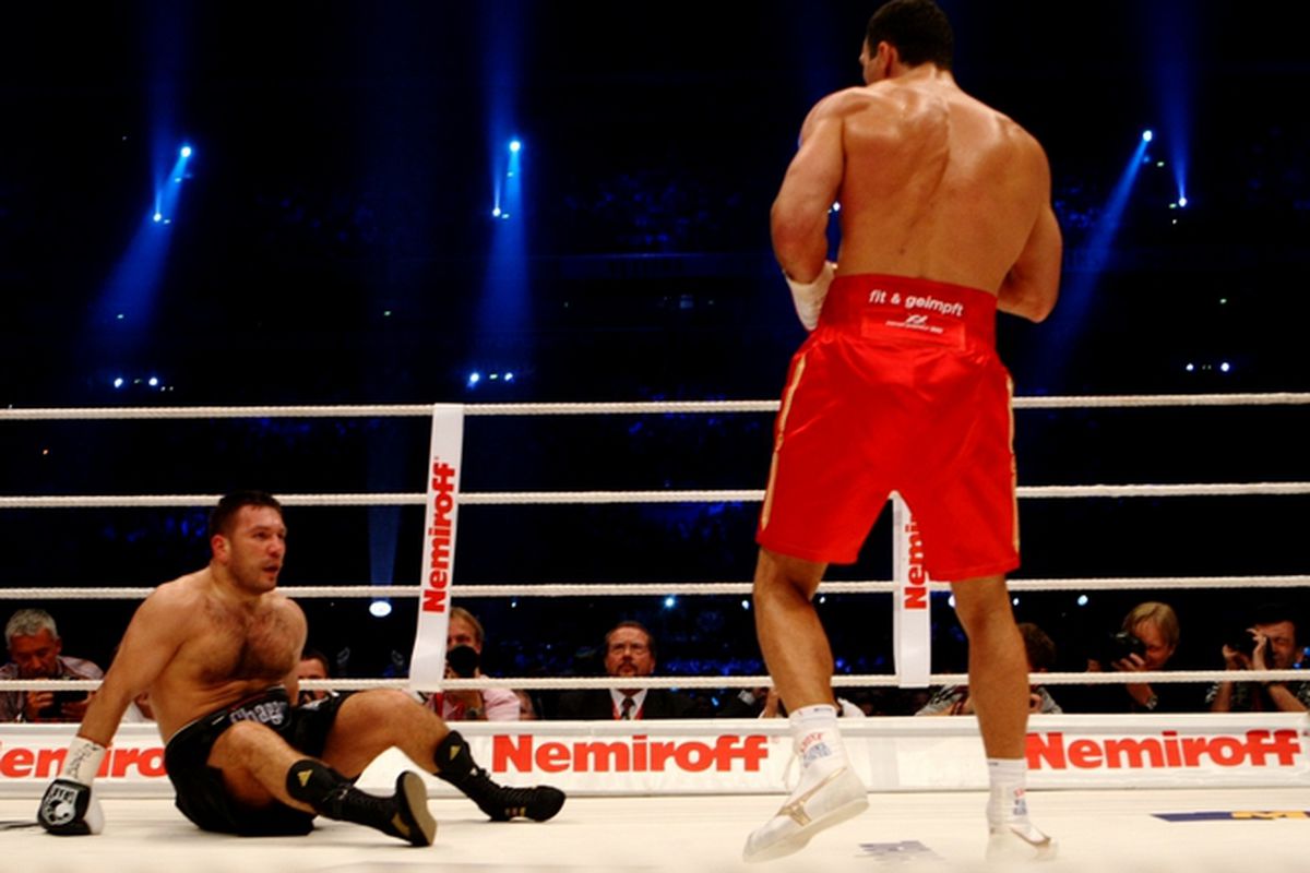 Wladimir Klitschko became the Ring Magazine heavyweight champion of the world with an easy victory over Ruslan Chagaev in Germany. (Photo by Alexander Hassenstein/Bongarts/Getty Images)