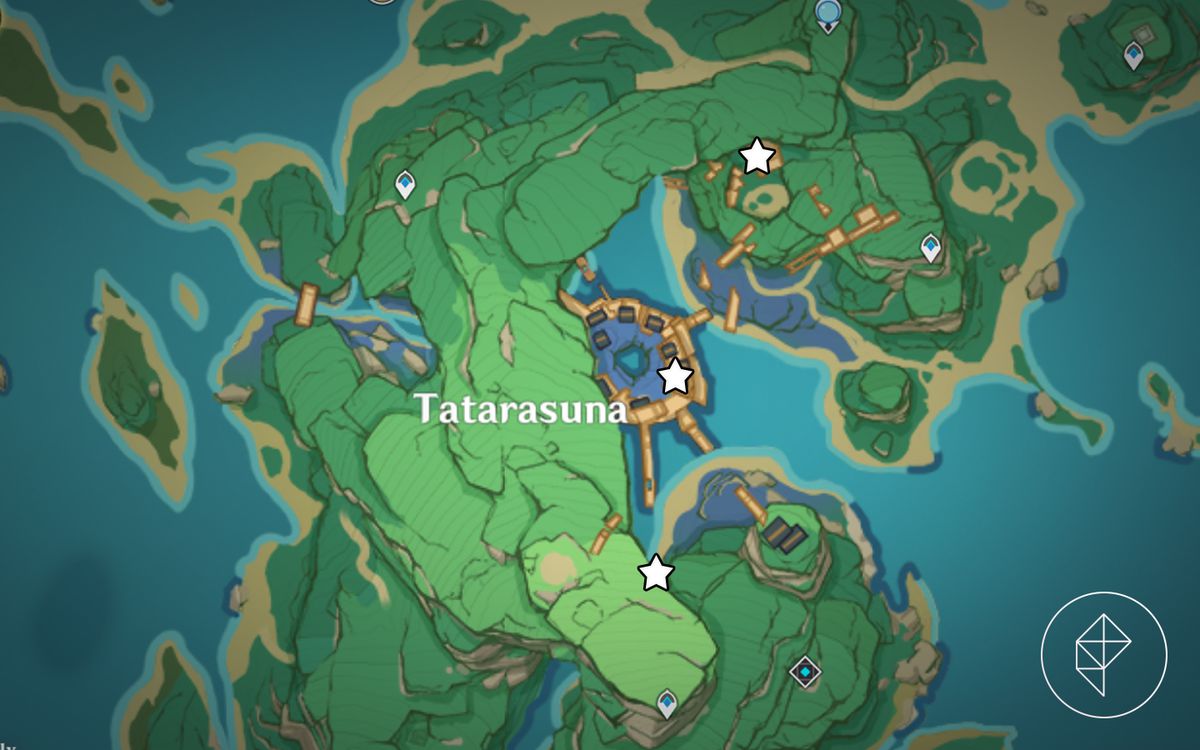A map with three stars marking where to find Common Chests with keys in Tatarasuna
