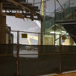 Look into the ballpark, through the exposed area in the right field corner