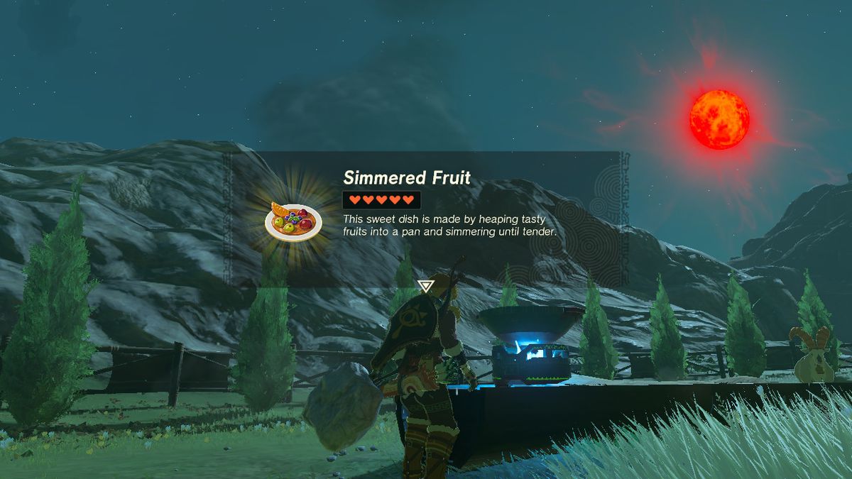 Link cooks five apples not during a Blood Moon in Zelda Tears of the Kingdom.