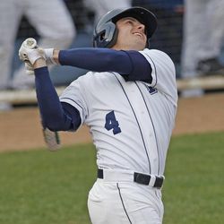 BYU's Jaycob Brugman as Brigham Young University plays University of Utah in baseball Tuesday, April 23, 2013, in Provo.