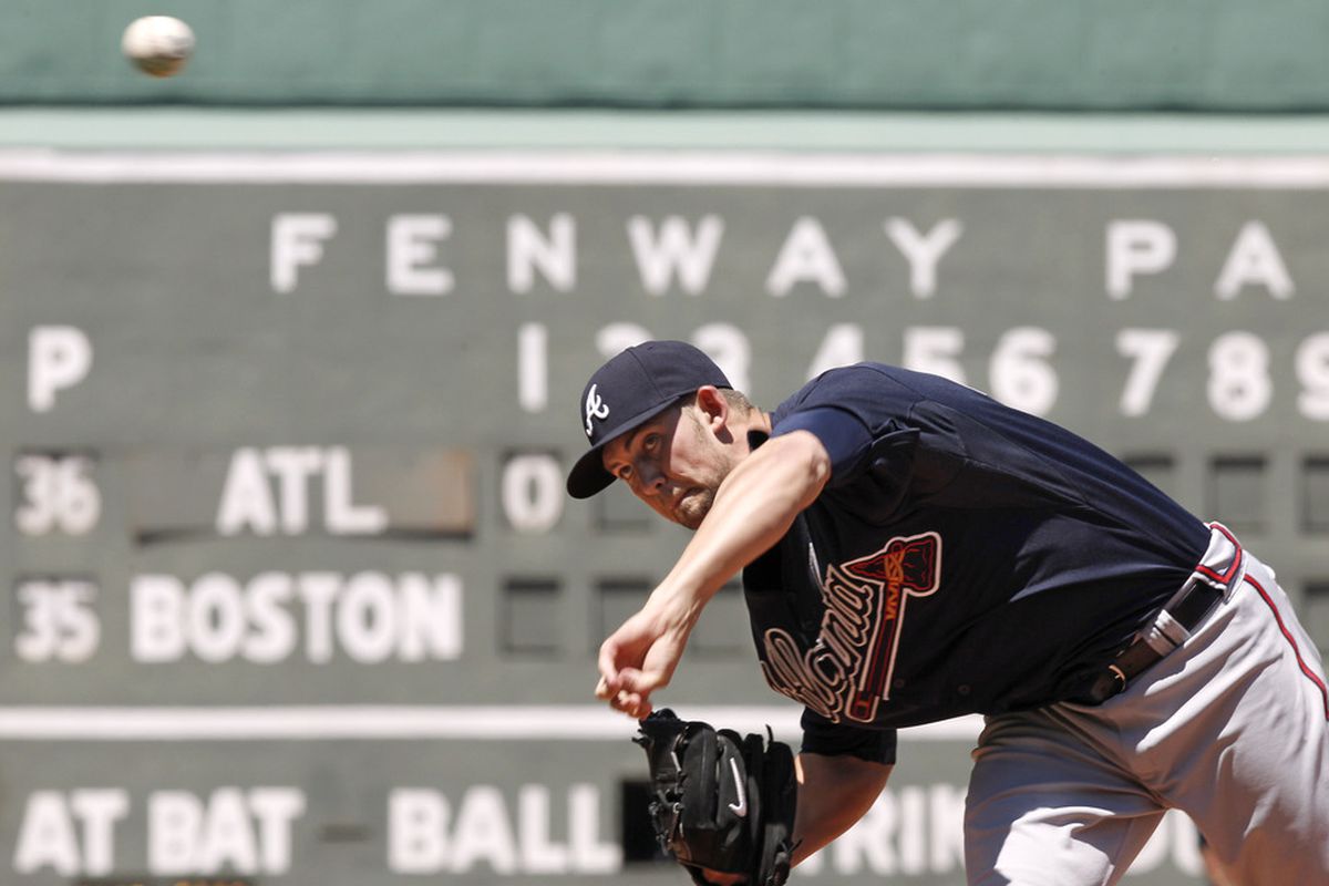 BOSTON, MA - JUNE 24:  Mike Minor #36 of the Atlanta Braves pitches against the Boston Red Sox during the first inning of the interleague game at Fenway Park on June 23, 2012 in Boston, Massachusetts.  (Photo by Winslow Townson/Getty Images)