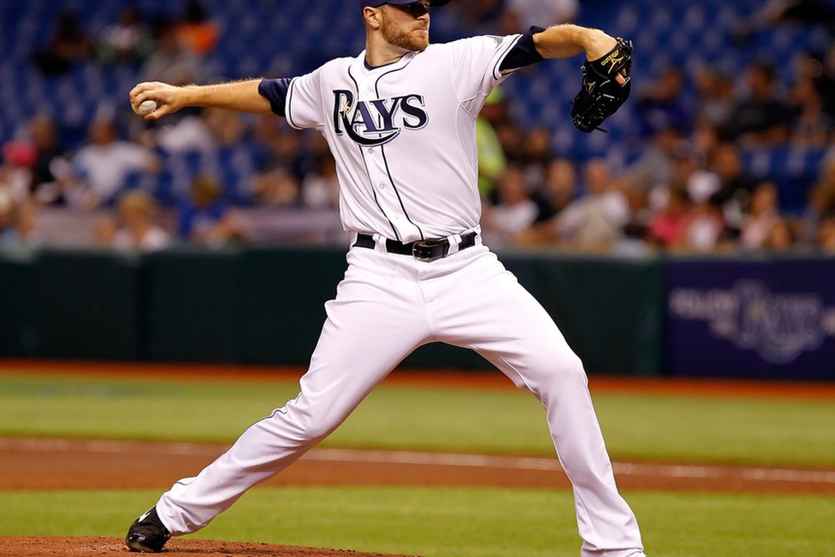 ST PETERSBURG, FL - APRIL 15:  :  Pitcher Wade Davis #40 of the Tampa Bay Rays pitches against the Minnesota Twins during the game at Tropicana Field on April 15, 2011 in St. Petersburg, Florida.  (Photo by J. Meric/Getty Images)