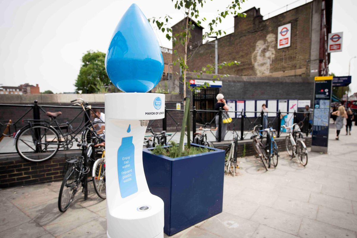 London installs 50 free drinking water fountains on word of Mayor of London Sadiq Khan to cut back on plastic waste and encourage refillable water bottles