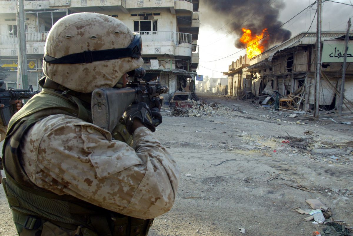 A US Marine in Fallujah, Iraq, in 2004 (PATRICK BAZ/AFP/Getty)