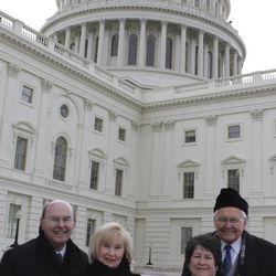 Elder L. Tom Perry, right, and Elder Quentin L. Cook, left, of the Quorum of the Twelve were assigned by the First Presidency to respond to a formal invitation to represent the Church at the 57th Presidential Inauguration at the United States Capitol in Washington D.C. on Monday, Jan. 21. They attended with their wives, Sister Barabara D. Perry and Sister Mary G. Cook. Elder and Sister Perry and Elder and Sister Cook also attended the prayer service at the Washington National Cathedral on Tuesday, Jan 22. 
