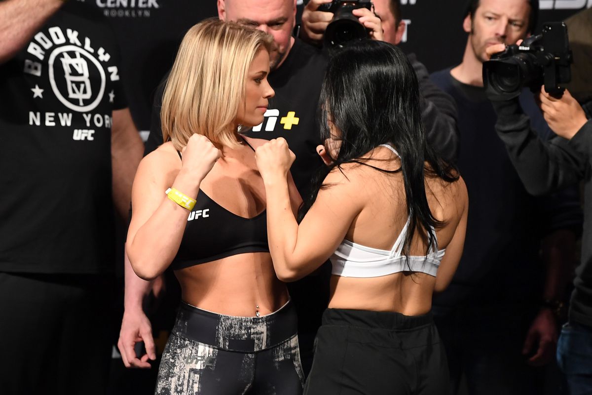 Paige VanZant and Rachael Ostovich during weigh-ins for UFC Brooklyn. 