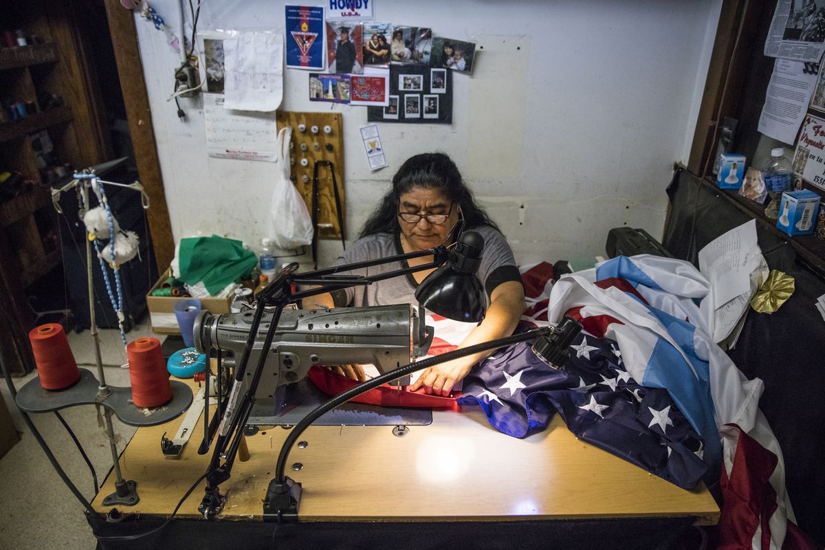 W.G.N. Flag &amp; Decorating Co. has four seamstresses who make U.S. flags and other items, including championship banners for some of Chicago’s sports teams. | Ashlee Rezin/Sun-Times
