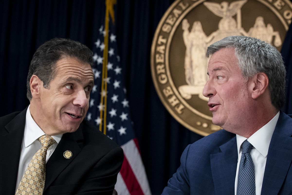 New York Gov. Andrew Cuomo and New York City Mayor Bill de Blasio discuss Amazon’s decision to open half of its second headquarters in Long Island City, Queens at a press conference.