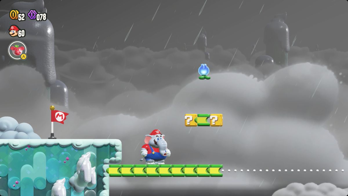 Super Mario Bros. Wonder Cruising with Linking Lifts screenshot showing the Wonder Flower location.