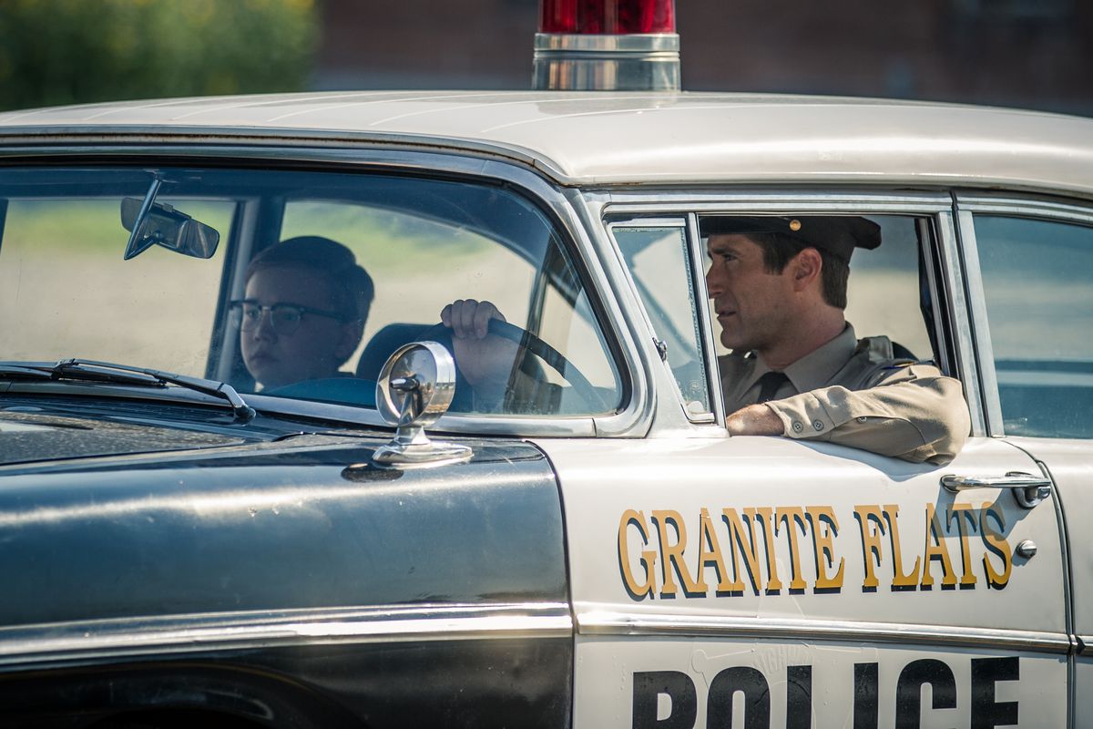 Charlie Plummer as Timmy Sanders, left, and Richard Gunn as John Sanders in a scene from "Granite Flats."