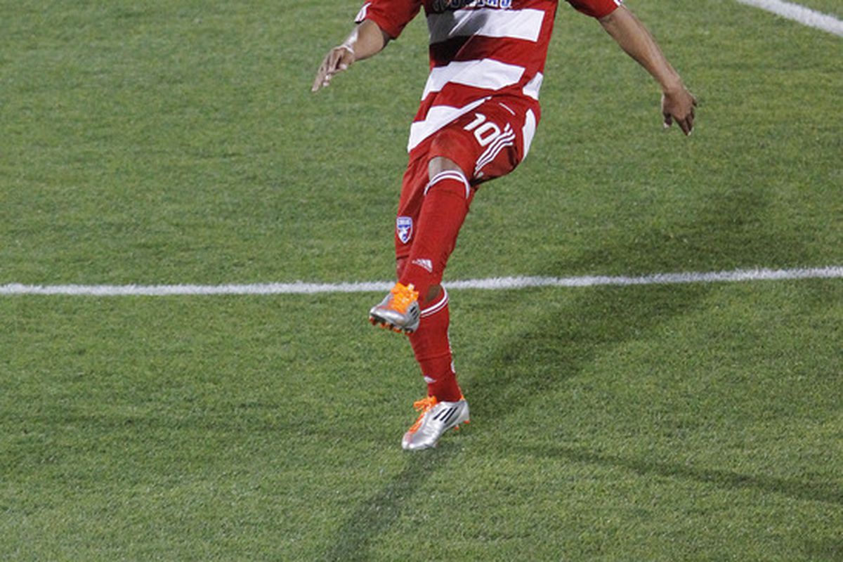 FRISCO, TX - APRIL 8: David Ferreira #10 of FC Dallas collects the ball against the Colorado Rapids during the second half of a soccer game at Pizza Hut Park on April 8, 2011 in Frisco, Texas. FC Dallas won 3-0. (Photo by Brandon Wade/Getty Images)