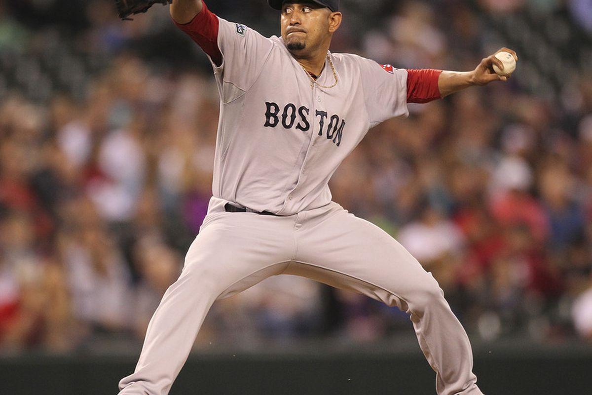SEATTLE, WA - Starting pitcher Franklin Morales #46 of the Boston Red Sox pitches against the Seattle Mariners at Safeco Field in Seattle, Washington. (Photo by Otto Greule Jr/Getty Images)