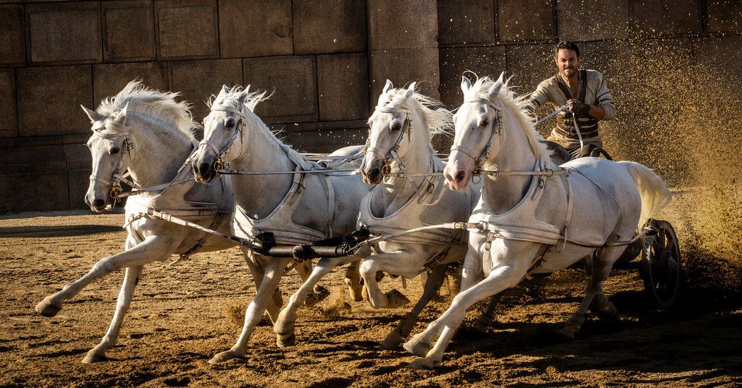 John Huston as Judah Ben-Hur in the chariot race