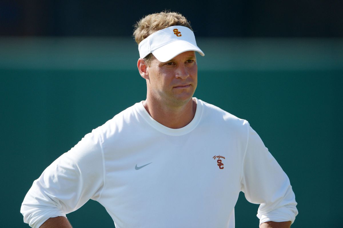 Aug 21, 2012; Los Angeles, CA, USA; Southern California Trojans coach Lane Kiffin at practice at Dedeaux Field. Mandatory Credit: Kirby Lee/Image of Sport-US PRESSWIRE