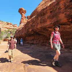 Interior Secretary Sally Jewell visits ancient cliff dwellings in McLloyd Canyon near Blanding in southern Utah on Friday, July 15, 2016.