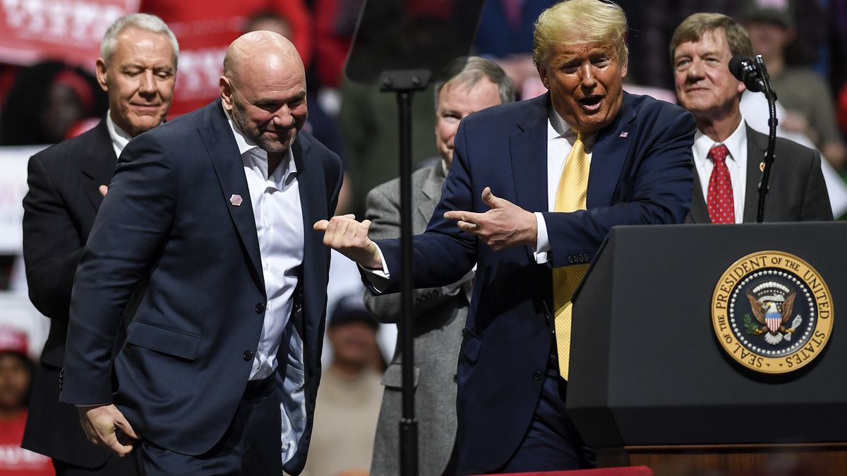 Donald Trump introduces Dana White during a 2020 political rally.