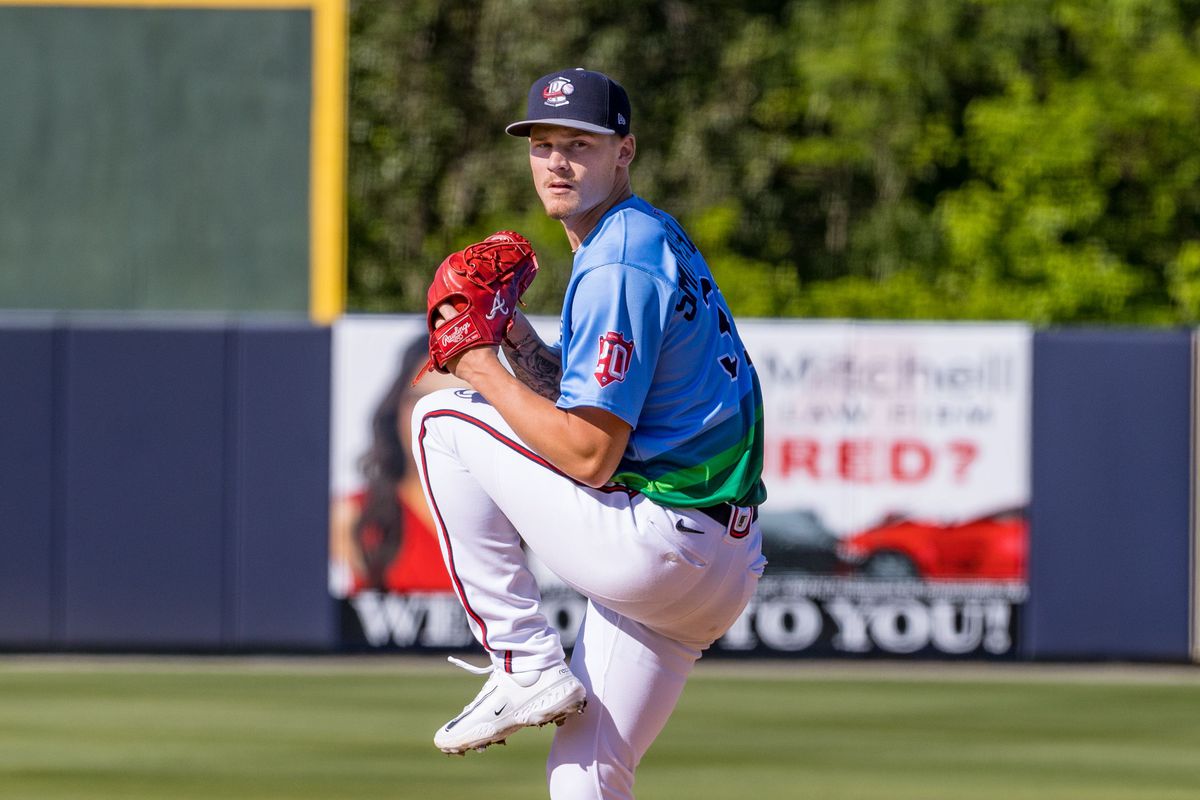 AJ Smith-Shawver delivers a pitch for the Rome Braves