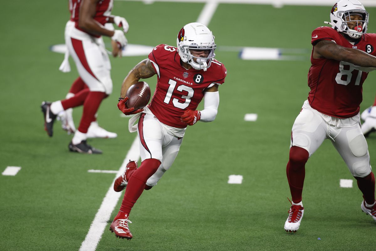Arizona Cardinals wide receiver Christian Kirk (13) runs for a touchdown against the Dallas Cowboys in the second quarter at AT&amp;amp;T Stadium.