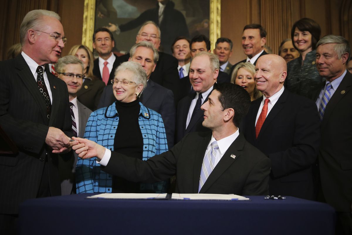 In 2016, Speaker Paul Ryan and Rep. Tom Price signed legislation to repeal the ACA and to cut off federal funding of Planned Parenthood during an enrollment ceremony in Washington, DC.